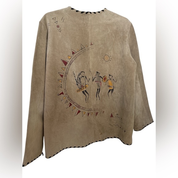 CHICO'S DESIGN Suede Leather Southwestern Graphic Jacket NWOT - Picture 2 of 11